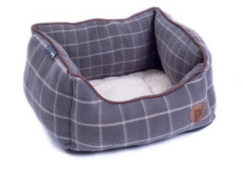 Petface Window Pane Check Square Pet Bed in Grey